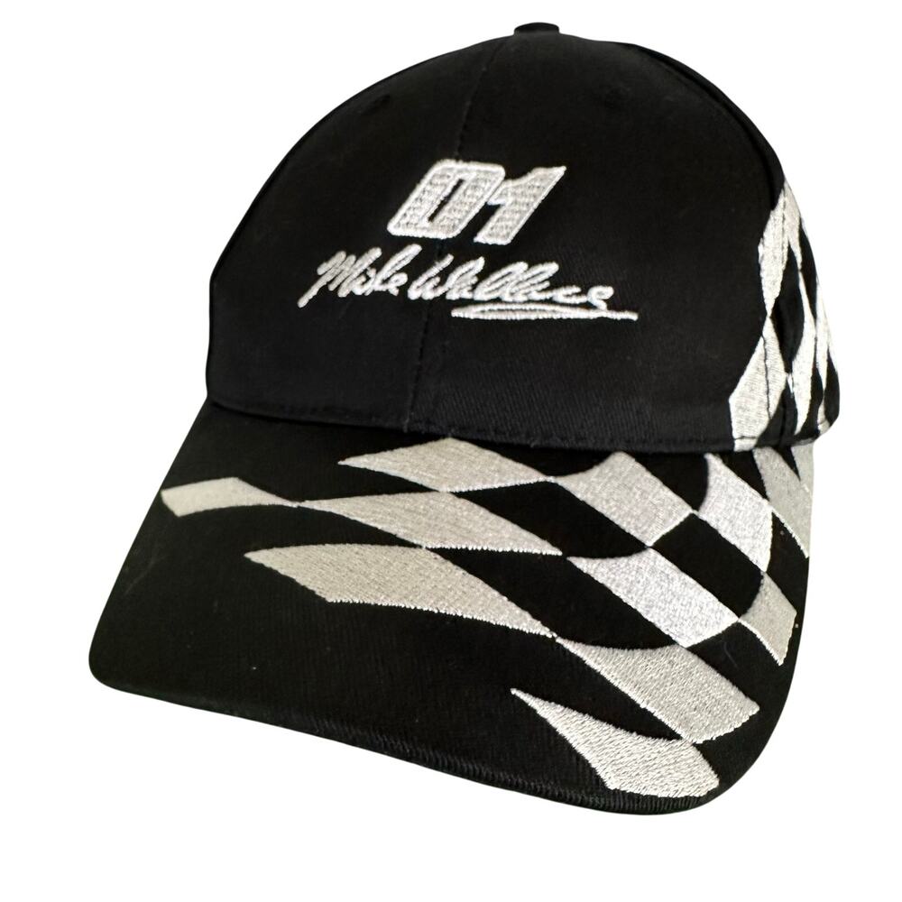 Mike Wallace Baseball Cap Embroidered Black White Nascar Racing Black White